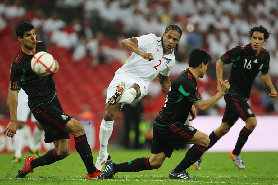 Glen Johnson curls home his first England goal, against Mexico in May 2010.